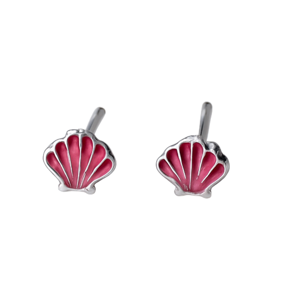 925 sterling silver Pink Seashell Stud Earrings with Enamel - view 4