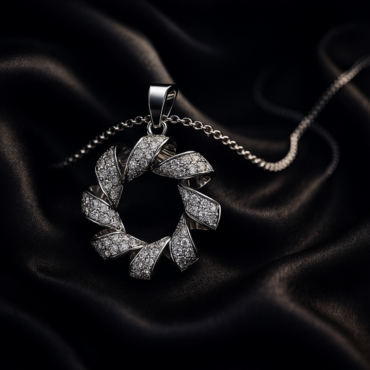 Sterling Silver CZ Twisted Wreath Pendant Necklace ! Silvanya