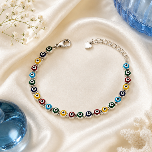 Silvanya Multicolor Evil Eye Sterling Silver Bracelet