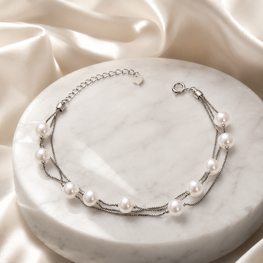Silvanya Multi-Layer Pearl Cascade Sterling Silver Bracelet