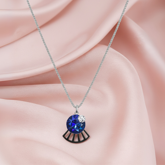 Sterling Silver Blue Crystal & CZ Geometric Pendant Necklace! Silvanya