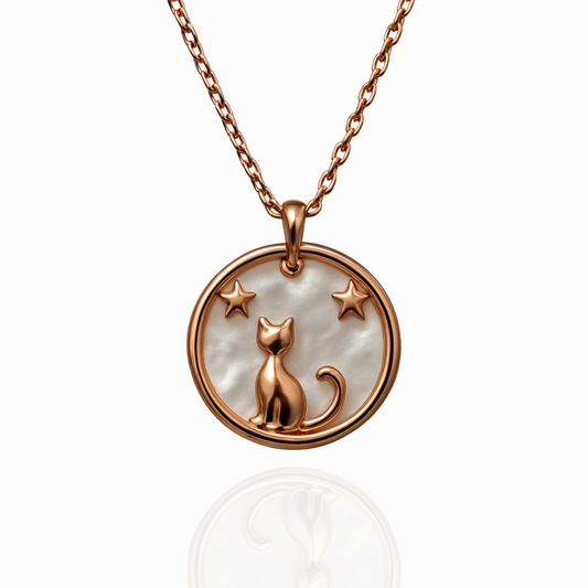 Rose Gold Cat & Stars Pendant Necklace Silvanya