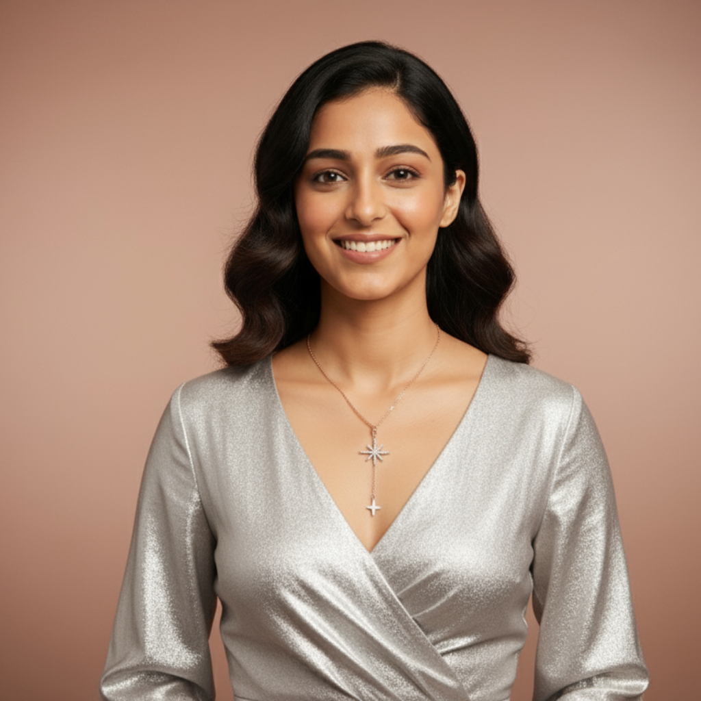 Sterling Silver CZ North Star Pendant Necklace