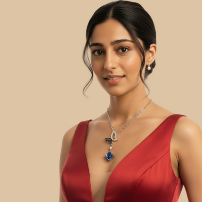 Sterling Silver Butterfly & Blue CZ Pendant Necklace by silvanya