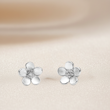 Sterling Silver Floral Stud Earrings with CZ Accents