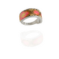 Sterling Silver Ring with Pink, Gold, and Brown Seed Bead Inlay