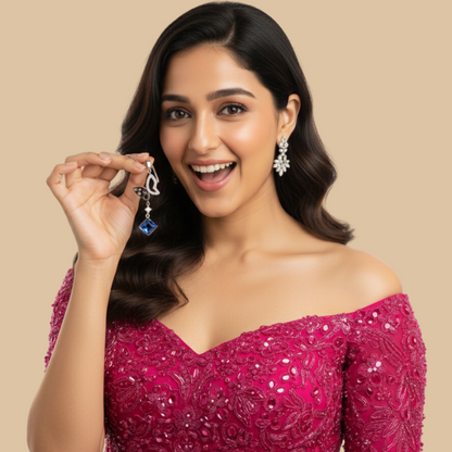 Sterling Silver Butterfly & Blue CZ Pendant Necklace by silvanya