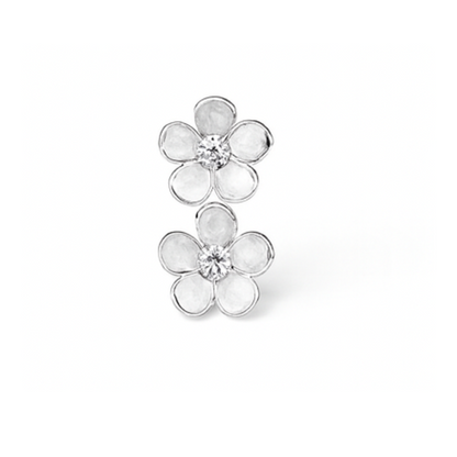 Sterling Silver Floral Stud Earrings with CZ Accents