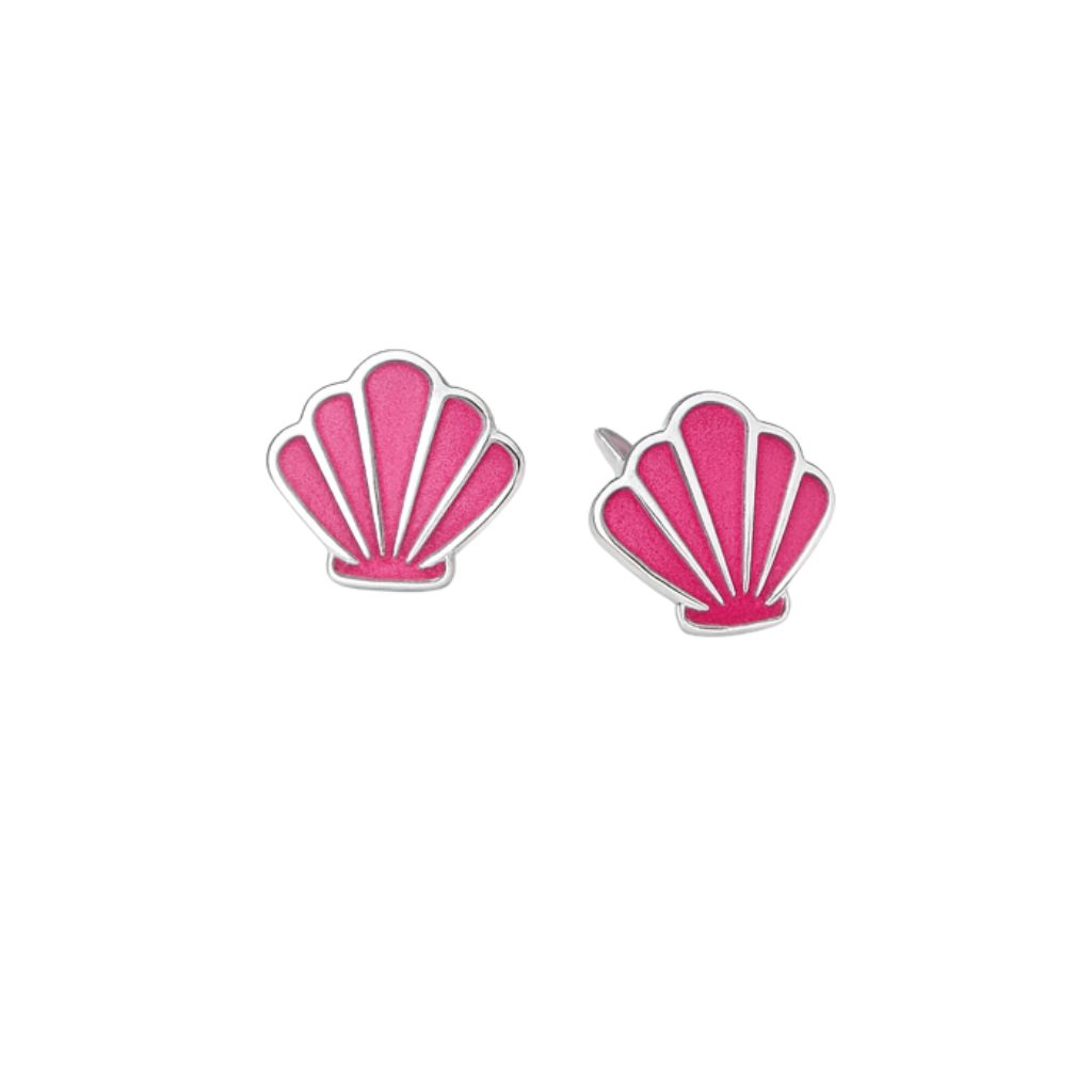 Sterling Silver Pink Seashell Stud Earrings with Enamel