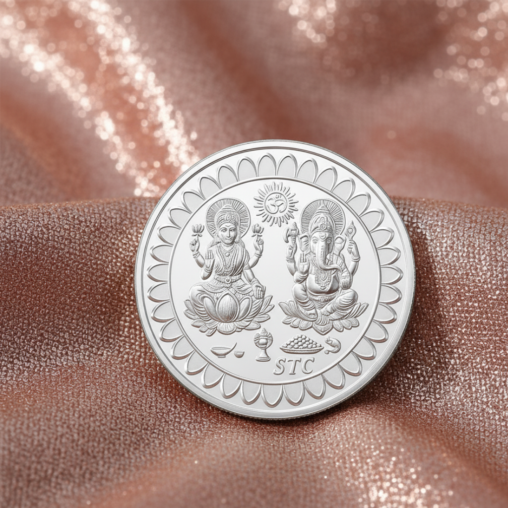 Collectible fine-silver coin with traditional motifs 20Gm