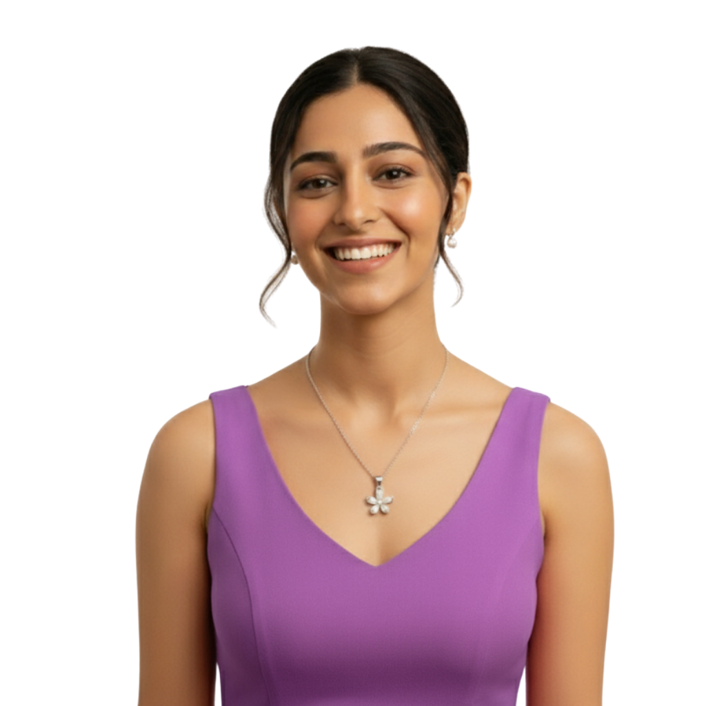 Sterling Silver Flower Pendant Necklace with Pearl Petals & CZ Center Silvanya