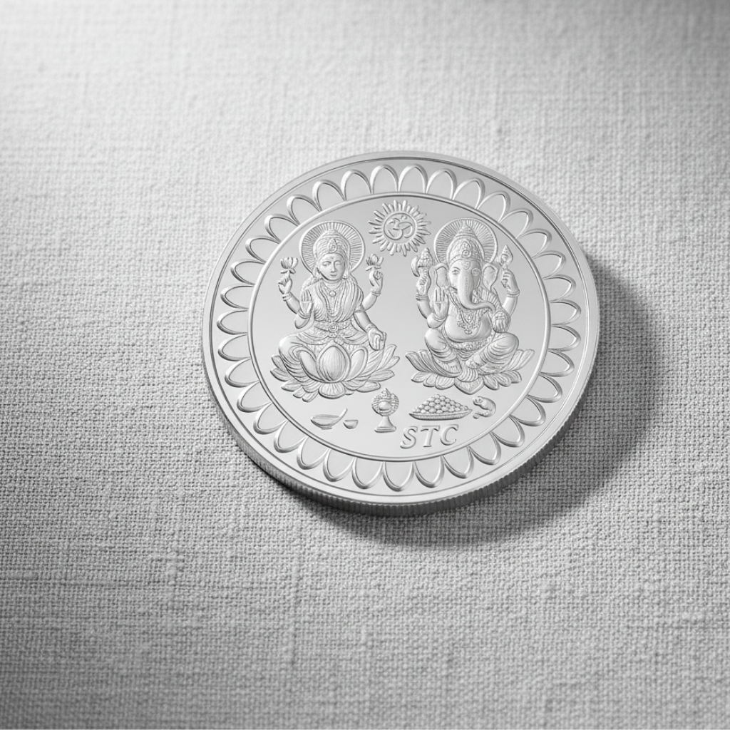 Collectible fine-silver coin with traditional motifs 10Gm