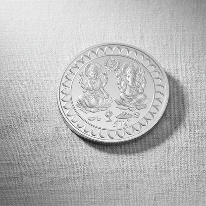 Collectible fine-silver coin with traditional motifs 10Gm