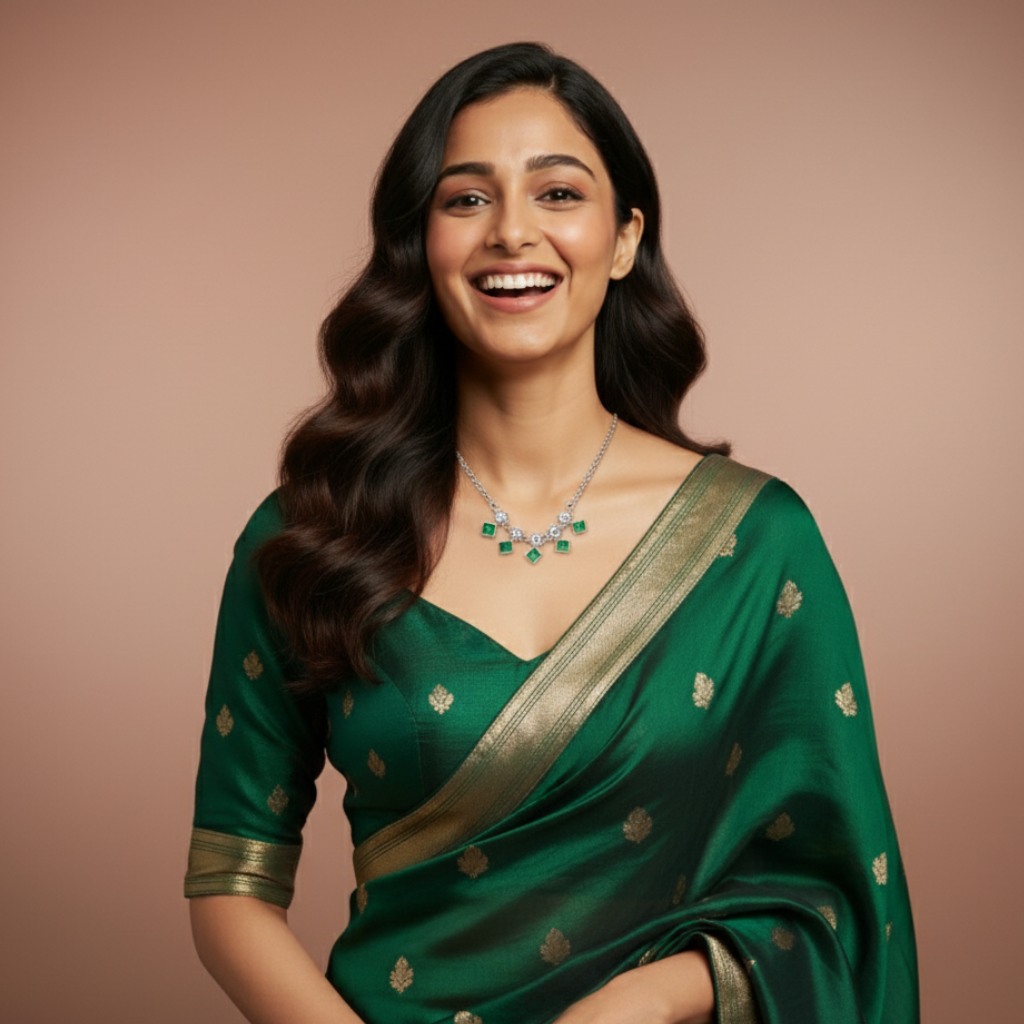 Sterling Silver Green & White CZ Geometric Necklace by silvanya