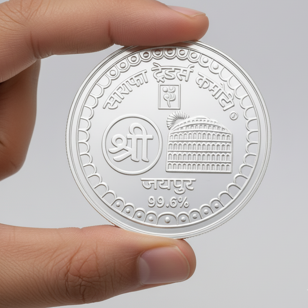 Collectible fine-silver coin with traditional motifs 10Gm