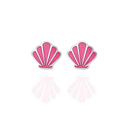 Sterling Silver Pink Seashell Stud Earrings with Enamel