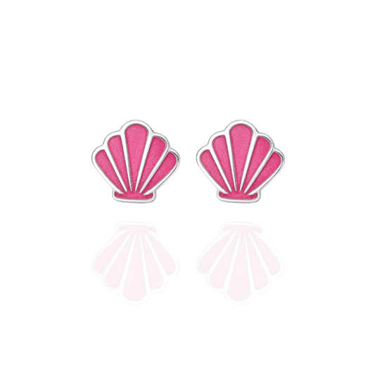 Sterling Silver Pink Seashell Stud Earrings with Enamel