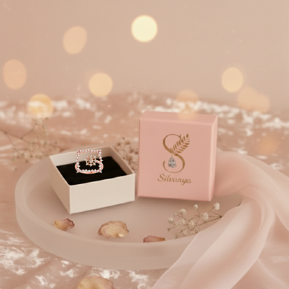 Rose Gold Square Frame Ring with Diamond Cluster Center