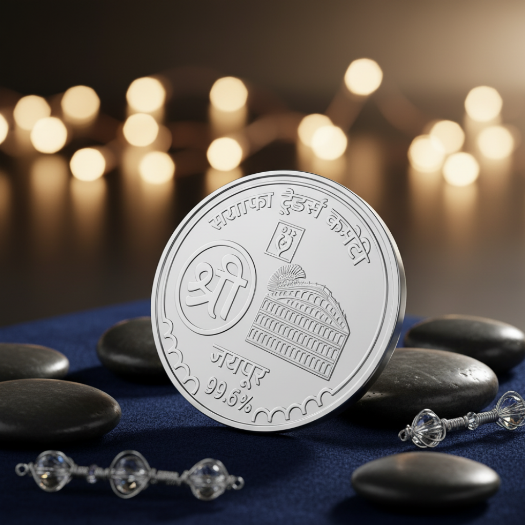 Collectible fine-silver coin with traditional motifs- 50GM