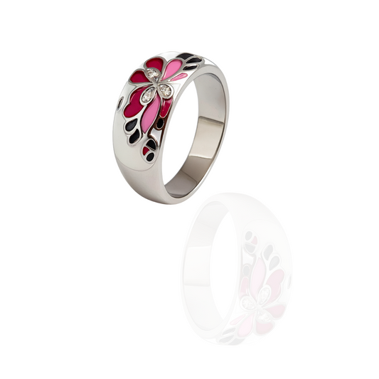 Sterling Silver Enamel Flower Ring with CZ Accents