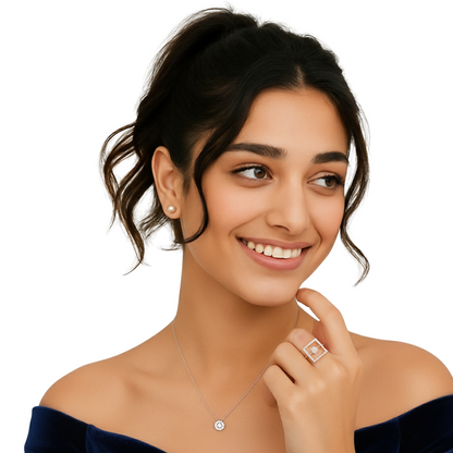 Rose Gold Square Frame Ring with Diamond Cluster Center