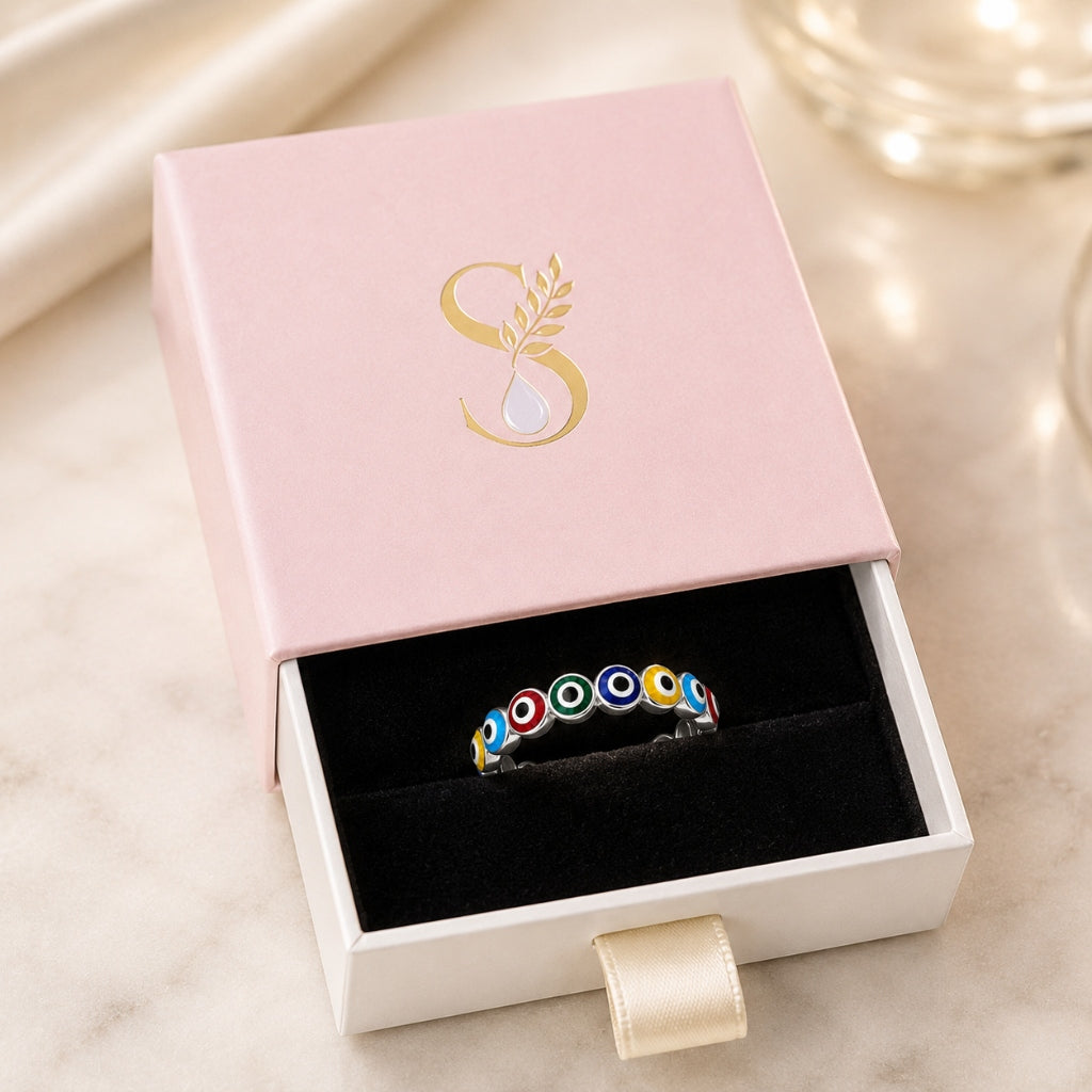 Silvanya Multi-Color Enamel Evil Eye Silver Ring