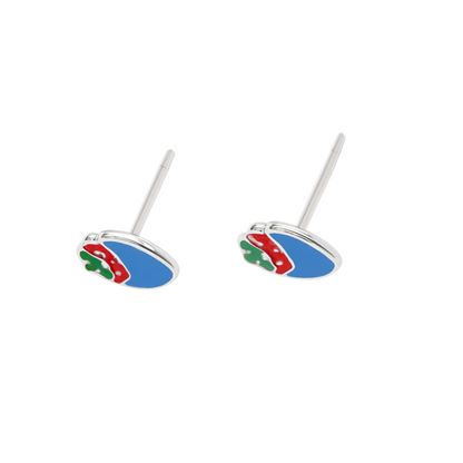Sterling Silver Strawberry Stud Earrings with Red & Blue Enamel