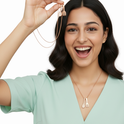 Sterling Silver Rose Gold Color Spoon & Fork Pendant Necklace with CZ! Silvanya