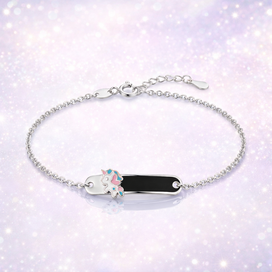 925 Sterling Silver Enamel Name Plate Bracelet- Pink Blue