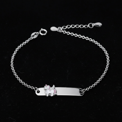 925 Sterling Silver Enamel Name Plate Bracelet- Pink Red