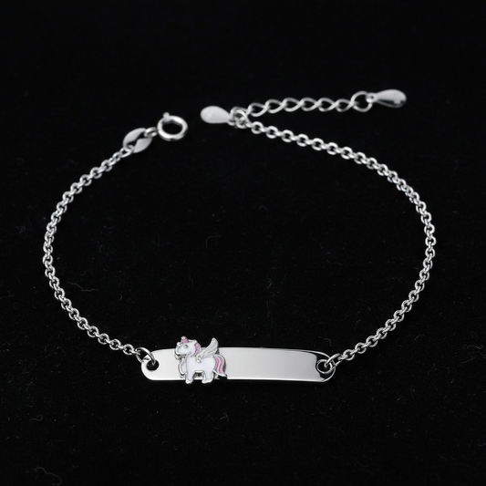 925 Sterling Silver Enamel Name Plate Bracelet- Pink Red