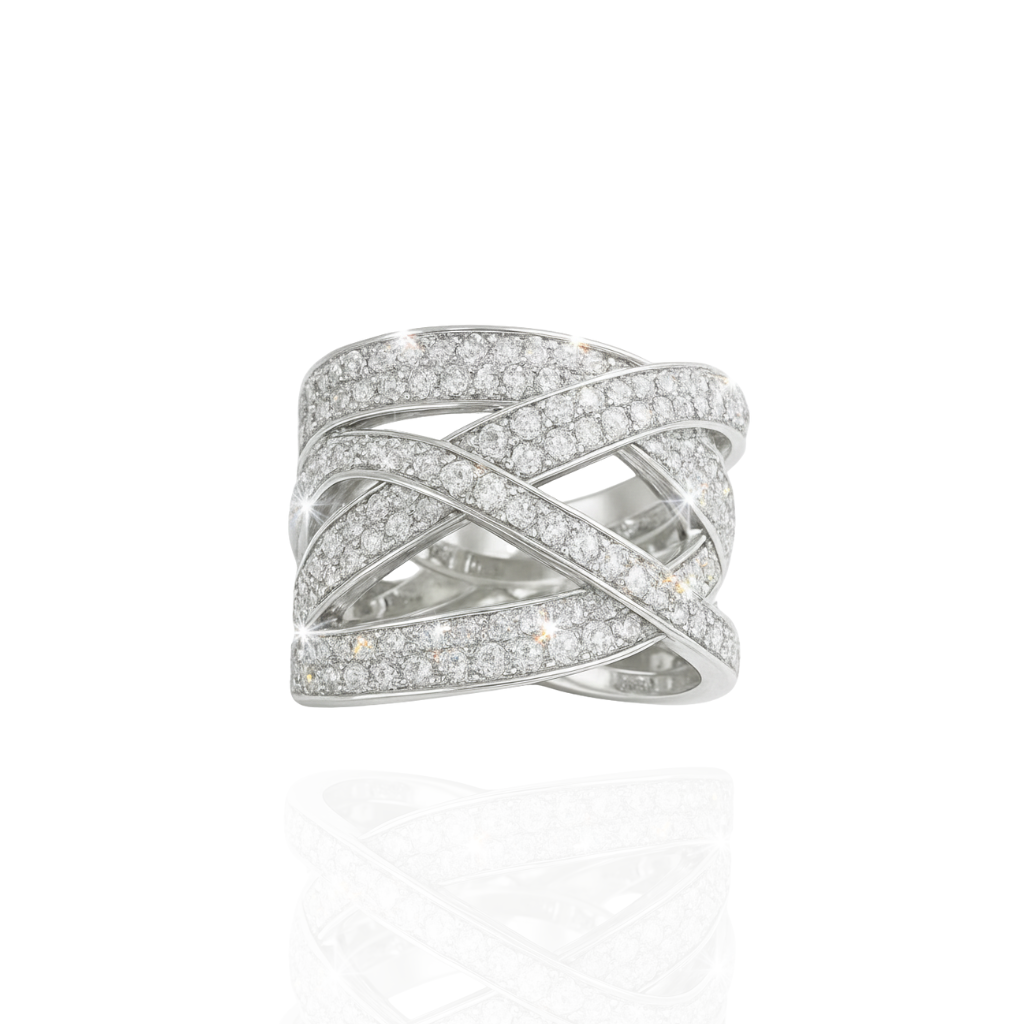 Sterling Silver Crossover CZ Wide Band Ring