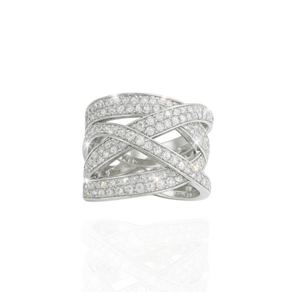 Sterling Silver Crossover CZ Wide Band Ring