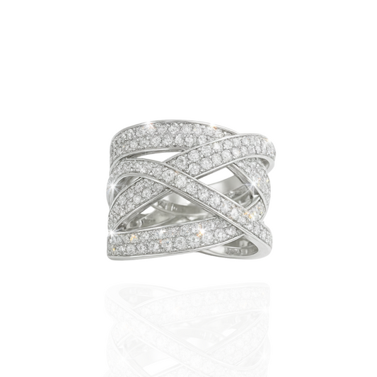 Sterling Silver Crossover CZ Wide Band Ring