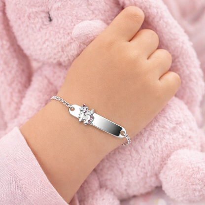 925 Sterling Silver Enamel Name Plate Bracelet- Pink Red