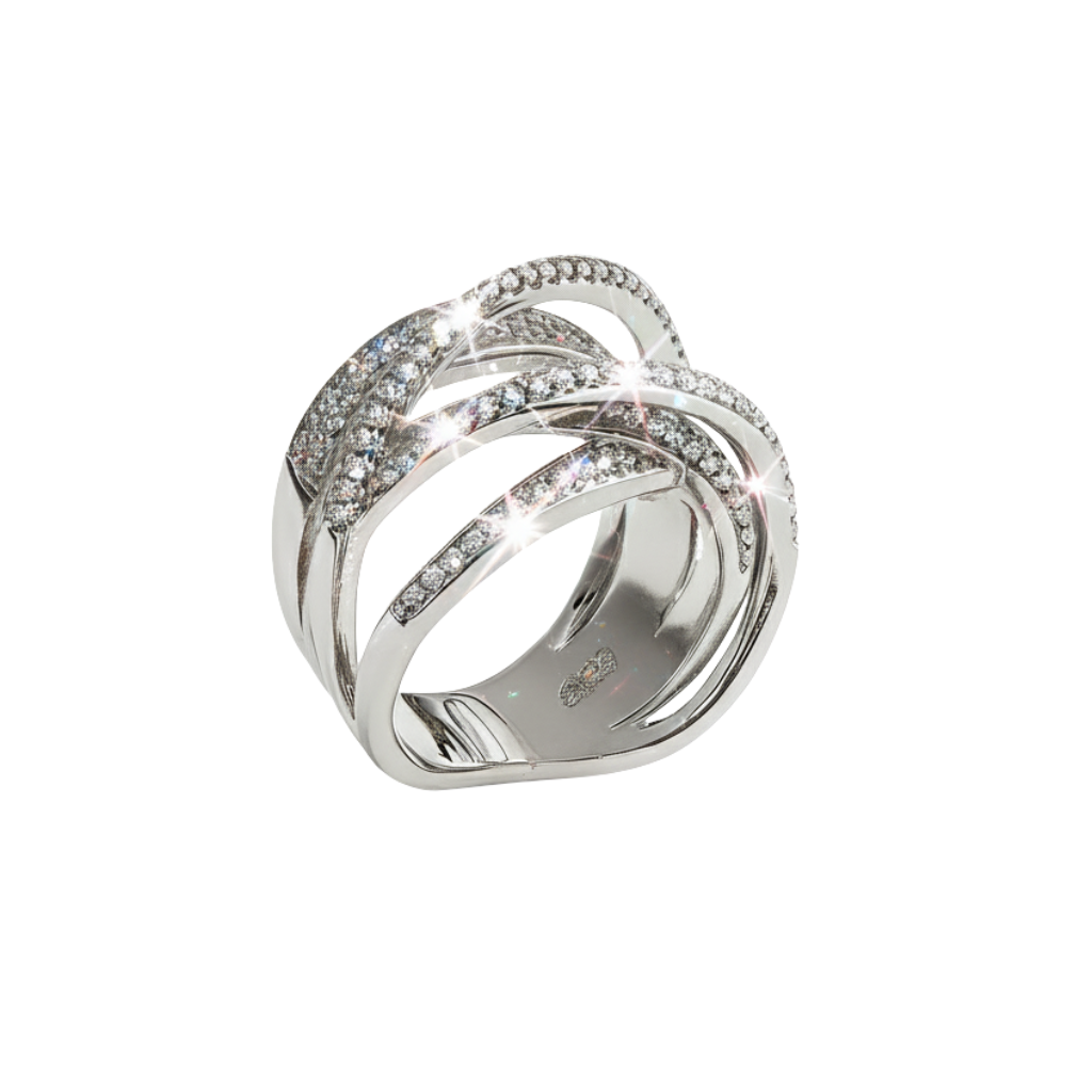 Sterling Silver Crossover CZ Wide Band Ring