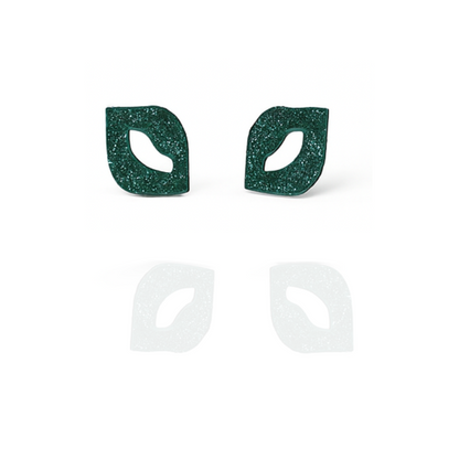 Sterling Silver Green Glitter Leaf Stud Earrings