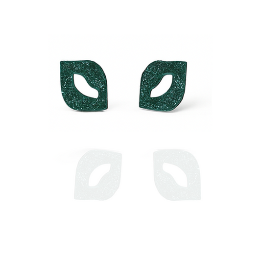 Sterling Silver Green Glitter Leaf Stud Earrings