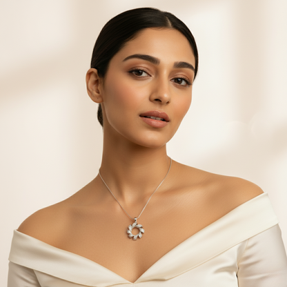 Sterling Silver CZ Twisted Wreath Pendant Necklace ! Silvanya