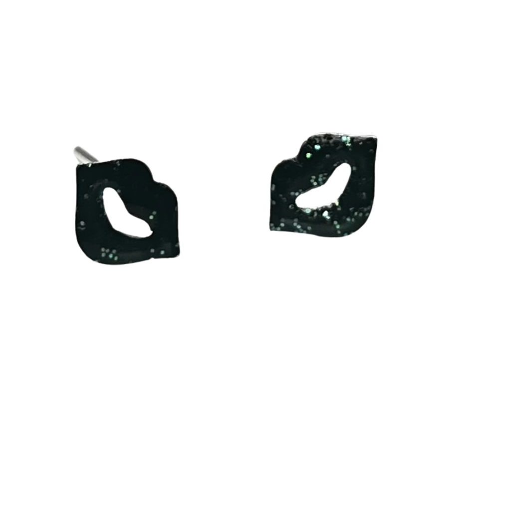 Sterling Silver Green Glitter Leaf Stud Earrings