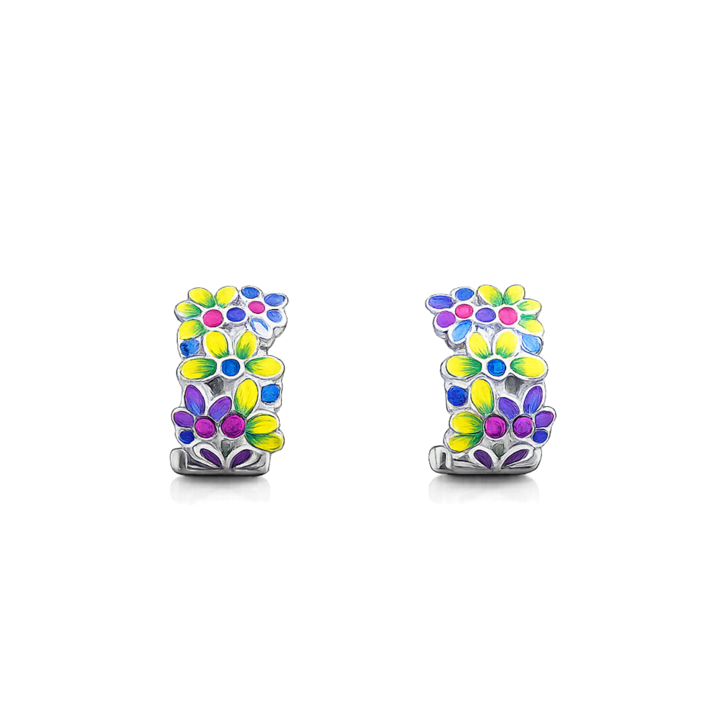 Floral Enamel Hoop Earrings in 925 Sterling Silver