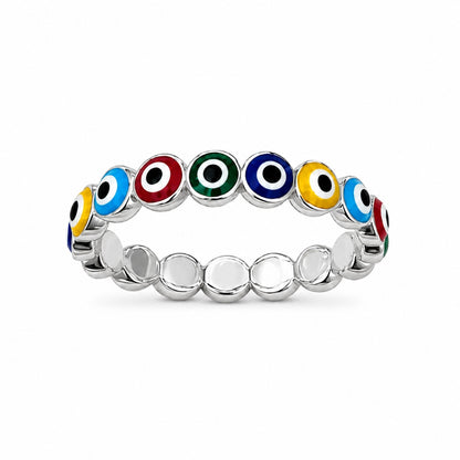 Silvanya Multi-Color Enamel Evil Eye Silver Ring