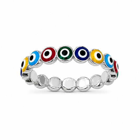 Silvanya Multi-Color Enamel Evil Eye Silver Ring