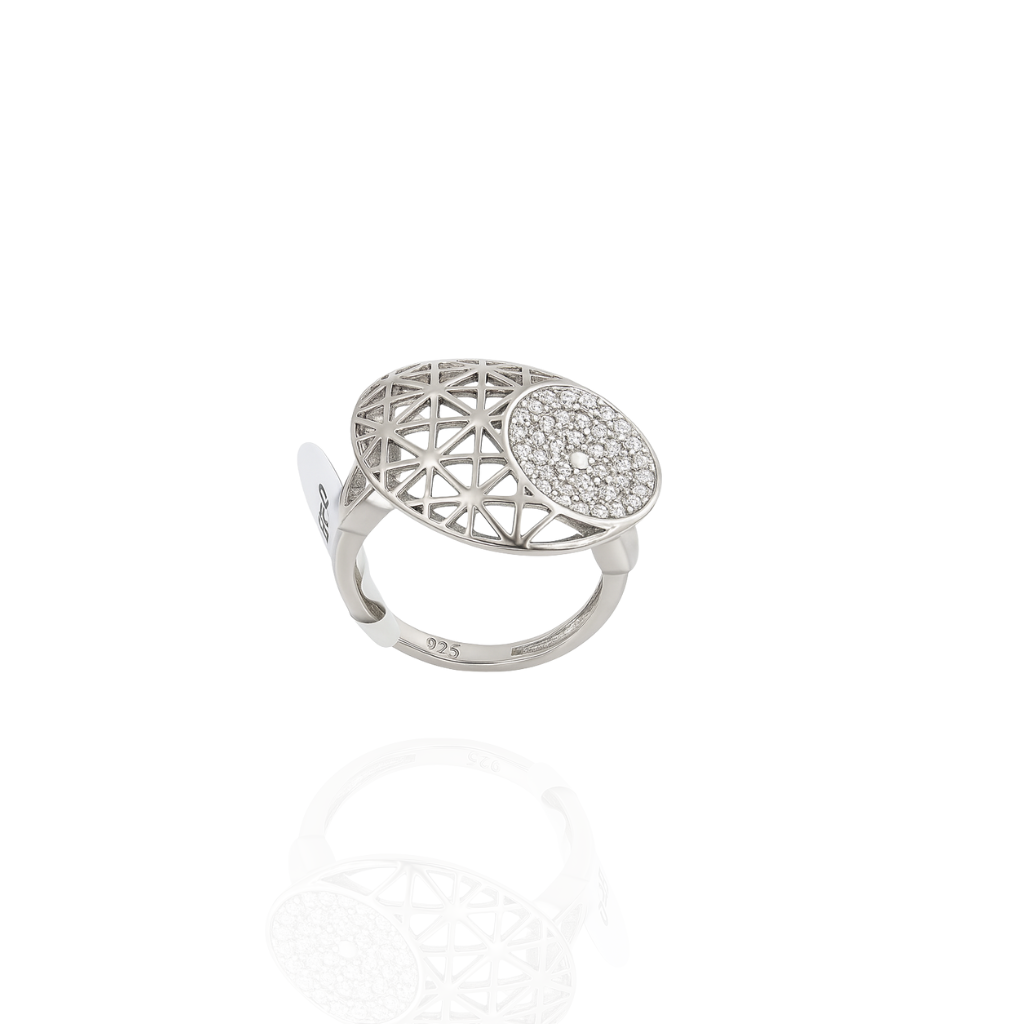 Sterling Silver Geometric CZ Statement Ring – Modern Designer Jewelry