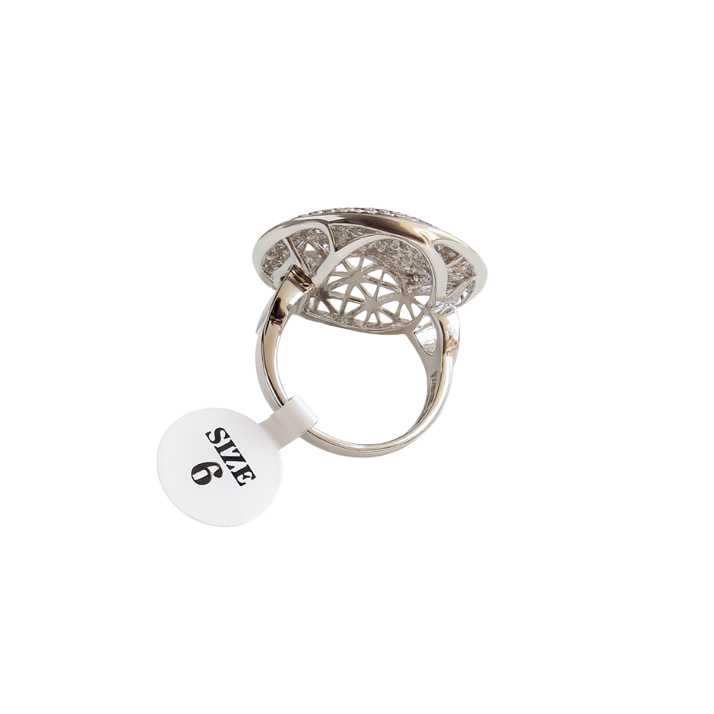 Sterling Silver Geometric CZ Statement Ring – Modern Designer Jewelry