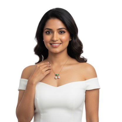 Rose Gold Cherry Pendant Necklace with CZ Stones
