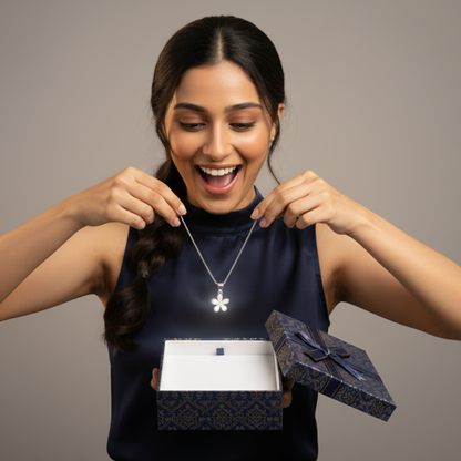 Sterling Silver Flower Pendant Necklace with Pearl Petals & CZ Center Silvanya