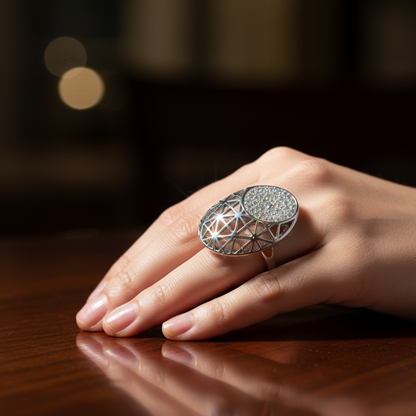 Sterling Silver Geometric CZ Statement Ring – Modern Designer Jewelry