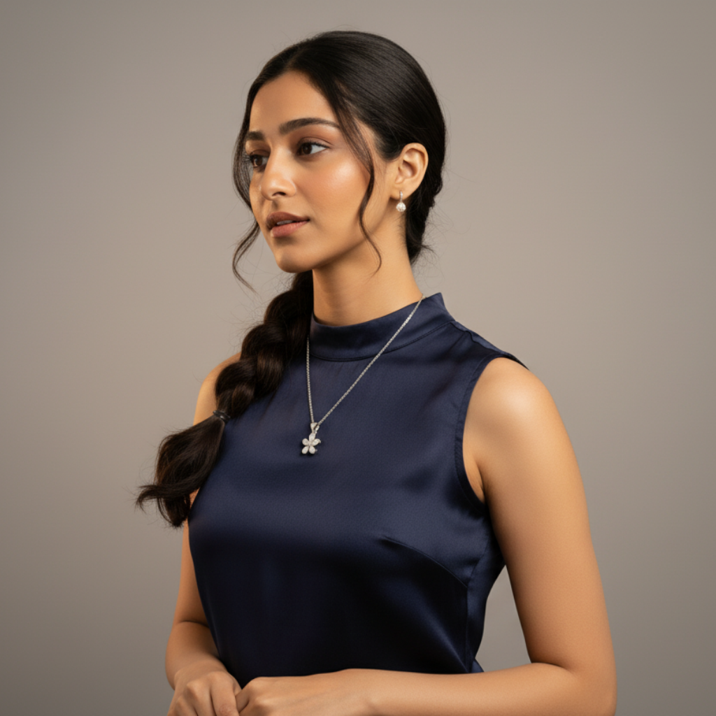 Sterling Silver Flower Pendant Necklace with Pearl Petals & CZ Center Silvanya