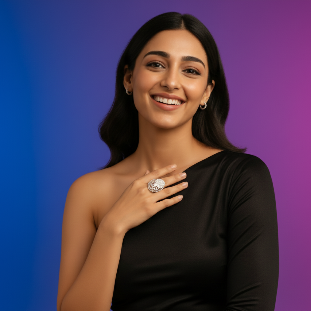 Sterling Silver Geometric CZ Statement Ring – Modern Designer Jewelry